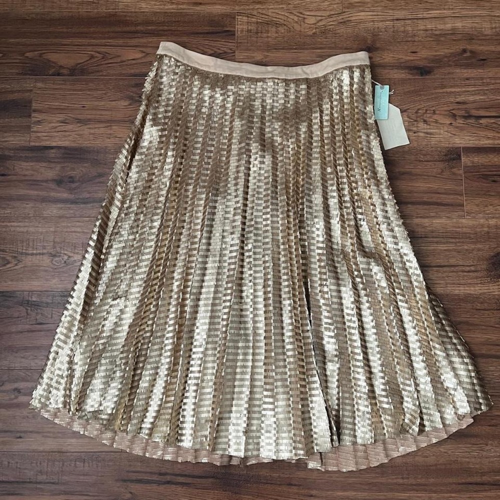 Anthropologie Gold Pleated Skirt